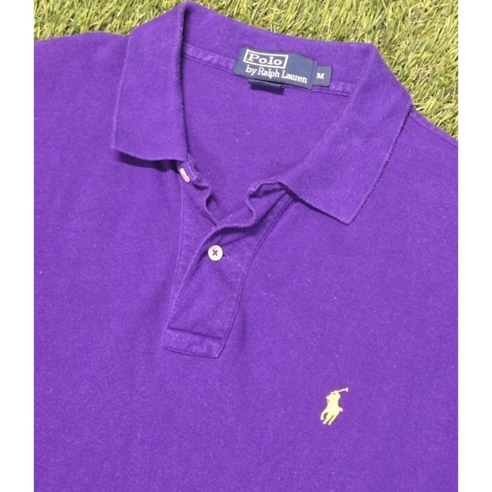 Ralph Lauren Short Sleeve Purple Polo Shirt Men's Size Med Yellow Pony